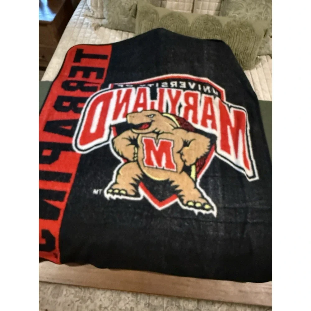 🐢 Vintage 90s University of Maryland Terrapins Stadium Blanket 52x60 Bold Print